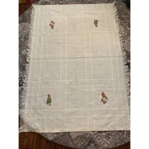 Vtg Peter Rabbit Baby Quilt Hand Embroidered Cross Stitch Nursery Blanket 56x41